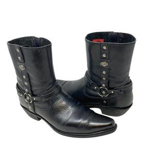 Harley-Davidson Black Leather Pointed Toe Western Heel Moto Boots - Size 11